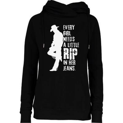 Every Girl Needs A Little Rip In Her Jeans Womens Funnel Neck Pullover Hood