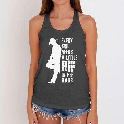 Every Girl Needs A Little Rip In Her Jeans Women's Knotted Racerback Tank