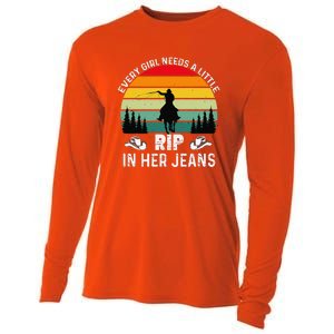 Every Girl Needs A Little Rip In Her Jeans Funny Quotes Cooling Performance Long Sleeve Crew