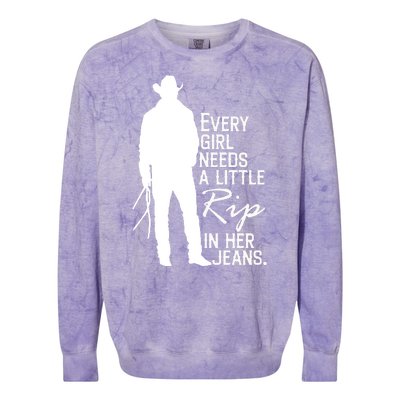 Every Girl Needs A Little RIP In Her Jeans Funny Cowboy Colorblast Crewneck Sweatshirt