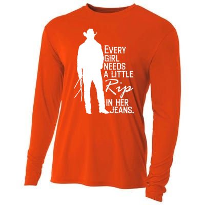 Every Girl Needs A Little RIP In Her Jeans Funny Cowboy Cooling Performance Long Sleeve Crew