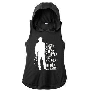 Every Girl Needs A Little RIP In Her Jeans Funny Cowboy Ladies PosiCharge Tri-Blend Wicking Draft Hoodie Tank