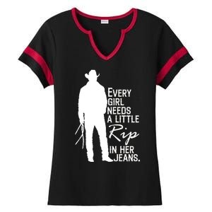 Every Girl Needs A Little RIP In Her Jeans Funny Cowboy Ladies Halftime Notch Neck Tee