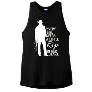 Every Girl Needs A Little RIP In Her Jeans Funny Cowboy Ladies PosiCharge Tri-Blend Wicking Tank