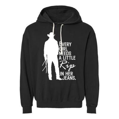 Every Girl Needs A Little RIP In Her Jeans Funny Cowboy Garment-Dyed Fleece Hoodie