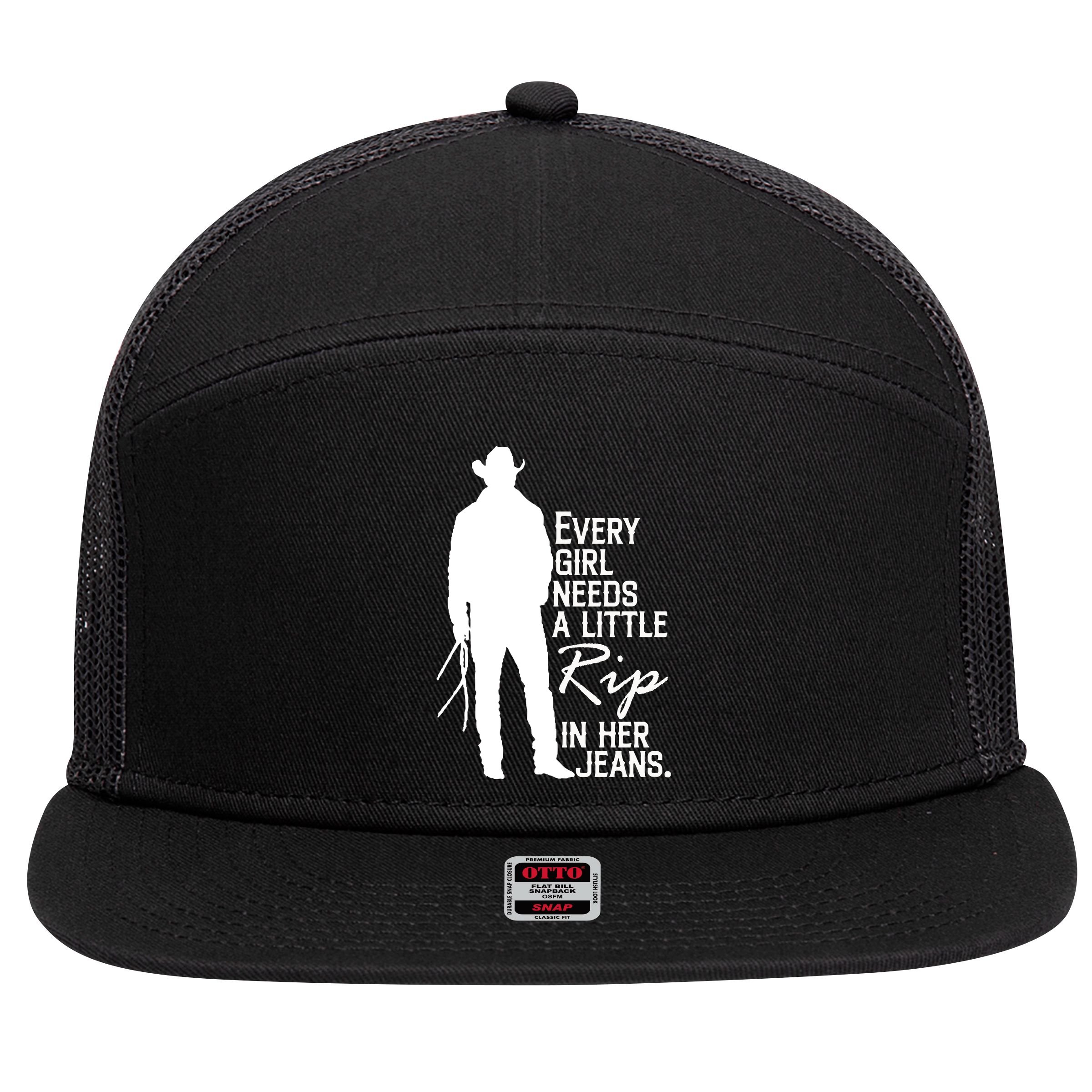Every Girl Needs A Little RIP In Her Jeans Funny Cowboy 7 Panel Mesh Trucker Snapback Hat