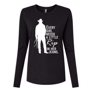 Every Girl Needs A Little RIP In Her Jeans Funny Cowboy Womens Cotton Relaxed Long Sleeve T-Shirt