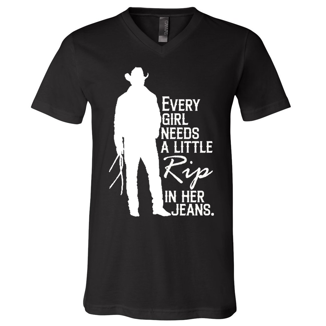 Every Girl Needs A Little RIP In Her Jeans Funny Cowboy V-Neck T-Shirt