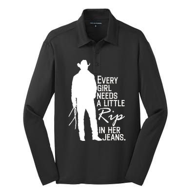 Every Girl Needs A Little RIP In Her Jeans Funny Cowboy Silk Touch Performance Long Sleeve Polo