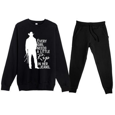 Every Girl Needs A Little RIP In Her Jeans Funny Cowboy Premium Crewneck Sweatsuit Set