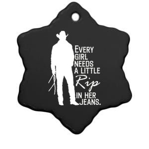 Every Girl Needs A Little RIP In Her Jeans Funny Cowboy Ceramic Star Ornament