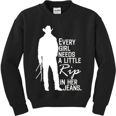 Every Girl Needs A Little RIP In Her Jeans Funny Cowboy Kids Sweatshirt