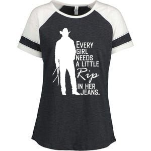 Every Girl Needs A Little RIP In Her Jeans Funny Cowboy Enza Ladies Jersey Colorblock Tee