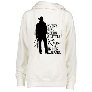 Every Girl Needs A Little RIP In Her Jeans Funny Cowboy Womens Funnel Neck Pullover Hood