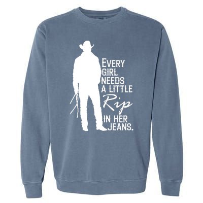 Every Girl Needs A Little RIP In Her Jeans Funny Cowboy Garment-Dyed Sweatshirt