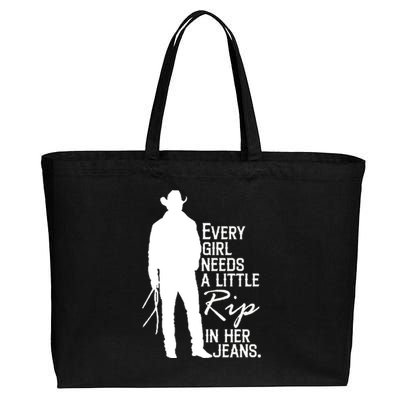 Every Girl Needs A Little RIP In Her Jeans Funny Cowboy Cotton Canvas Jumbo Tote