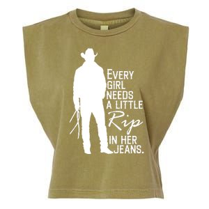 Every Girl Needs A Little RIP In Her Jeans Funny Cowboy Garment-Dyed Women's Muscle Tee