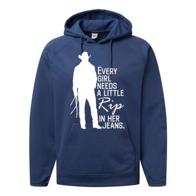 Every Girl Needs A Little RIP In Her Jeans Funny Cowboy Performance Fleece Hoodie