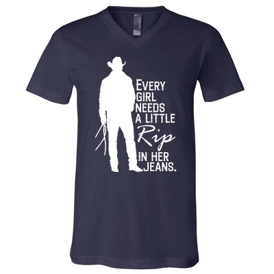 Every Girl Needs A Little RIP In Her Jeans Funny Cowboy V-Neck T-Shirt