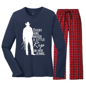 Every Girl Needs A Little RIP In Her Jeans Funny Cowboy Women's Long Sleeve Flannel Pajama Set 