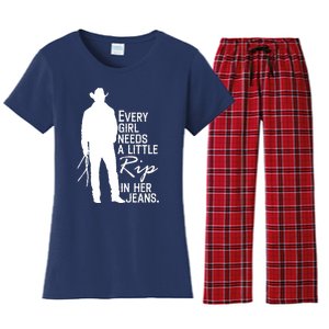 Every Girl Needs A Little RIP In Her Jeans Funny Cowboy Women's Flannel Pajama Set