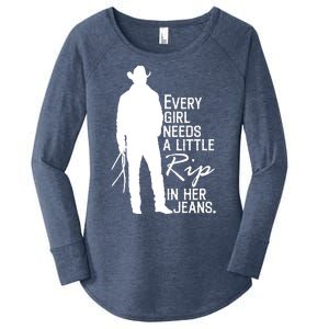 Every Girl Needs A Little RIP In Her Jeans Funny Cowboy Women's Perfect Tri Tunic Long Sleeve Shirt