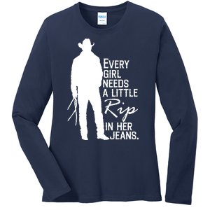 Every Girl Needs A Little RIP In Her Jeans Funny Cowboy Ladies Long Sleeve Shirt