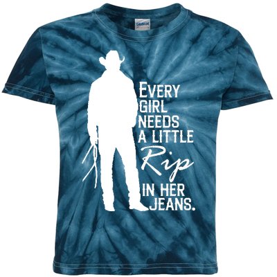 Every Girl Needs A Little RIP In Her Jeans Funny Cowboy Kids Tie-Dye T-Shirt