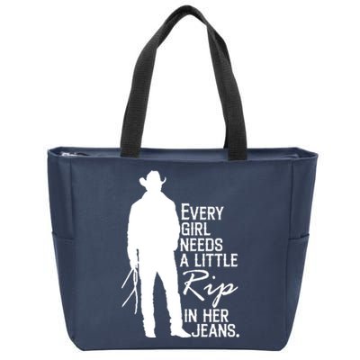 Every Girl Needs A Little RIP In Her Jeans Funny Cowboy Zip Tote Bag