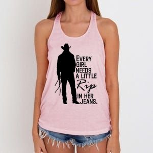 Every Girl Needs A Little RIP In Her Jeans Funny Cowboy Women's Knotted Racerback Tank