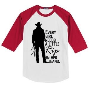 Every Girl Needs A Little RIP In Her Jeans Funny Cowboy Kids Colorblock Raglan Jersey