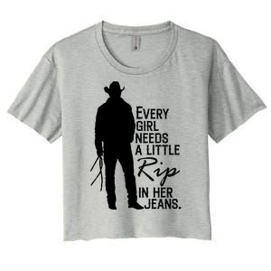 Every Girl Needs A Little RIP In Her Jeans Funny Cowboy Women's Crop Top Tee