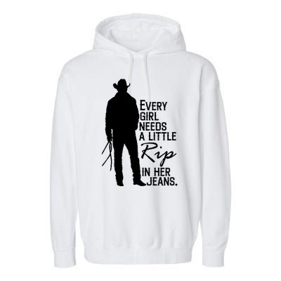 Every Girl Needs A Little RIP In Her Jeans Funny Cowboy Garment-Dyed Fleece Hoodie