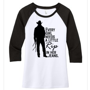 Every Girl Needs A Little RIP In Her Jeans Funny Cowboy Women's Tri-Blend 3/4-Sleeve Raglan Shirt