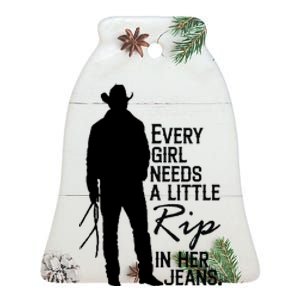 Every Girl Needs A Little RIP In Her Jeans Funny Cowboy Ceramic Bell Ornament