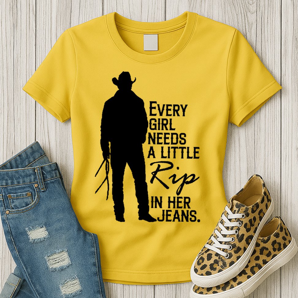Every Girl Needs A Little RIP In Her Jeans Funny Cowboy Womens T-Shirt