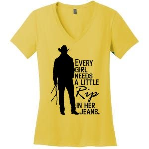 Every Girl Needs A Little RIP In Her Jeans Funny Cowboy Women's V-Neck T-Shirt