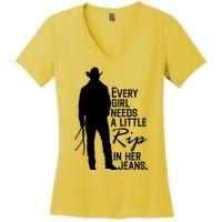 Every Girl Needs A Little RIP In Her Jeans Funny Cowboy Women's V-Neck T-Shirt