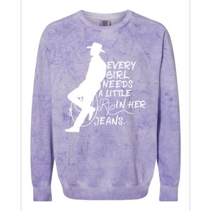 Every Girl Needs A Little Rip In Her Jeans Meme Every Girl Needs A Little Colorblast Crewneck Sweatshirt