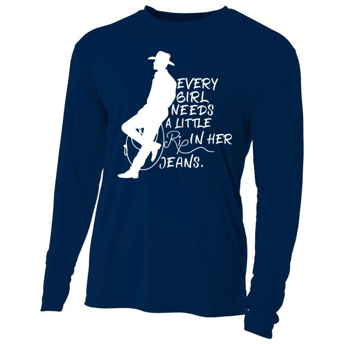 Every Girl Needs A Little Rip In Her Jeans Meme Every Girl Needs A Little Cooling Performance Long Sleeve Crew