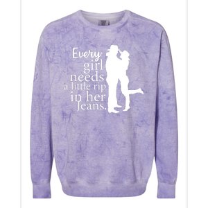 Every Girl Needs A Little Rip In Her Jeans Colorblast Crewneck Sweatshirt