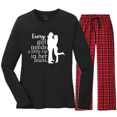 Every Girl Needs A Little Rip In Her Jeans Women's Long Sleeve Flannel Pajama Set 