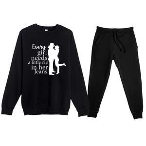 Every Girl Needs A Little Rip In Her Jeans Premium Crewneck Sweatsuit Set