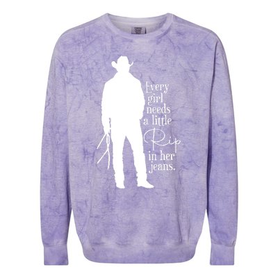 Every Girl Needs A Little Rip In Her Jeans Colorblast Crewneck Sweatshirt