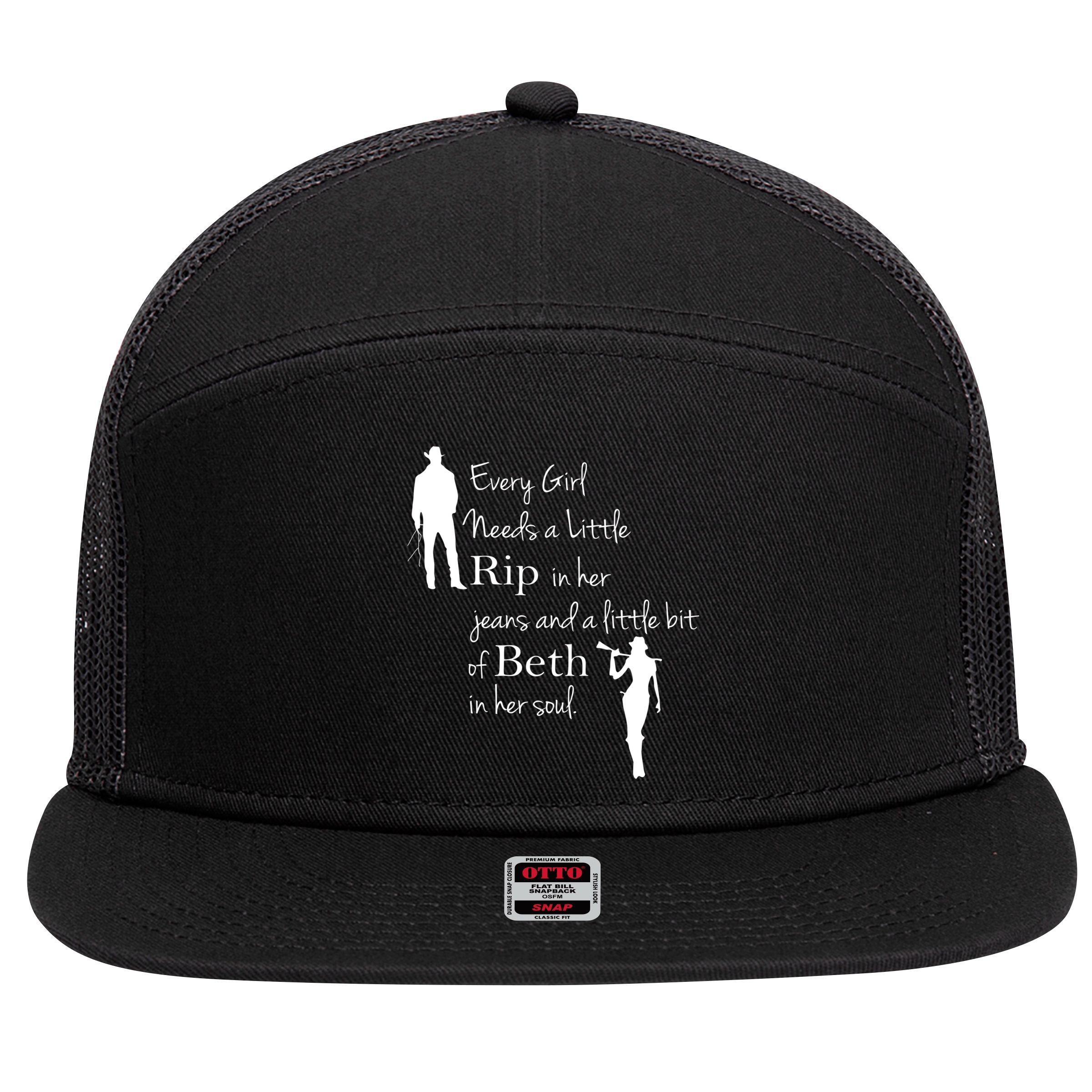 Every Girl Needs A Little Rip In Her Jeans And Beth In Her Soul 7 Panel Mesh Trucker Snapback Hat