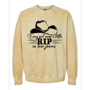 Every Girl Needs A Little Rip In Her Jeans Colorblast Crewneck Sweatshirt