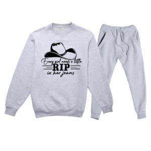 Every Girl Needs A Little Rip In Her Jeans Premium Crewneck Sweatsuit Set