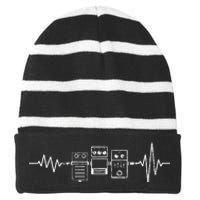 Electric Guitar Player Guitar Effects Pedals Heartbeat Striped Beanie with Solid Band