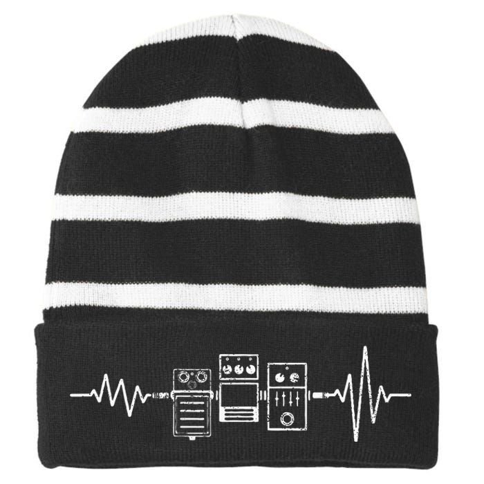 Electric Guitar Player Guitar Effects Pedals Heartbeat Striped Beanie with Solid Band