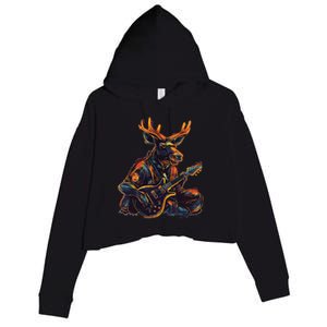 Electric Guitar Rock Music Moose Crop Fleece Hoodie